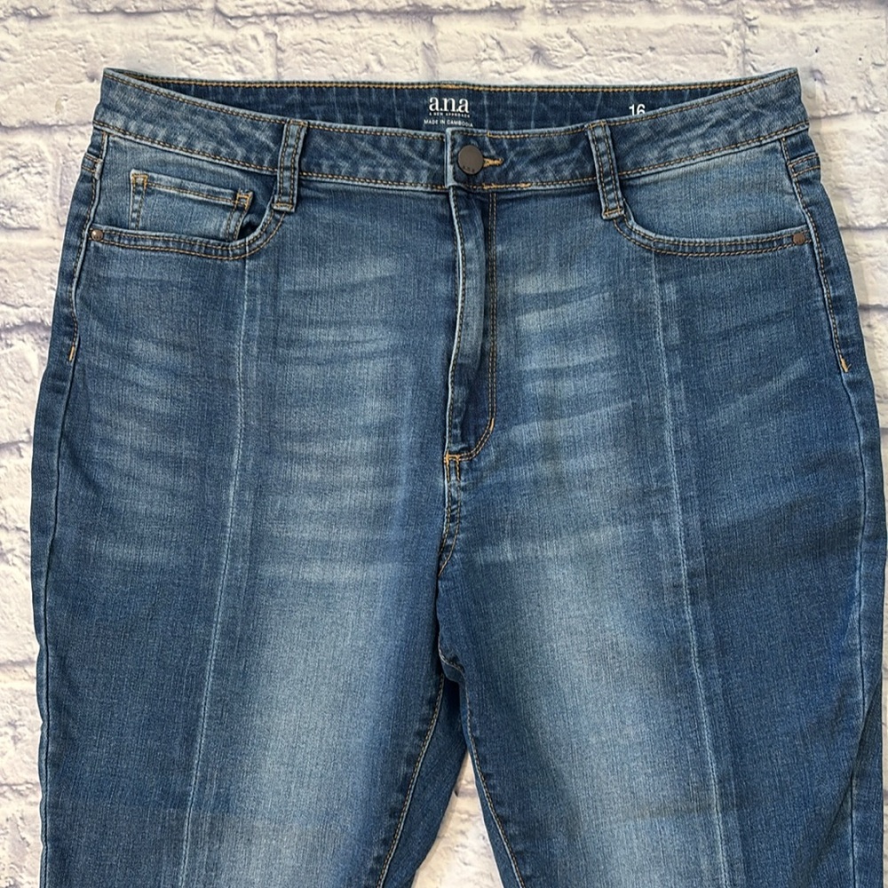 a.n.a Front Seam Skinny Raw Hem Cropped Denim Blue Jeans Plus Size 16 - Picture 4 of 11